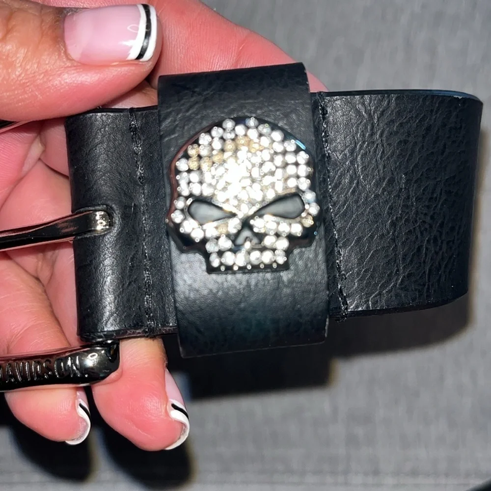 Harley Davidson 44'' Black Leather Belt w/ Faux Jewel Skull NWOT